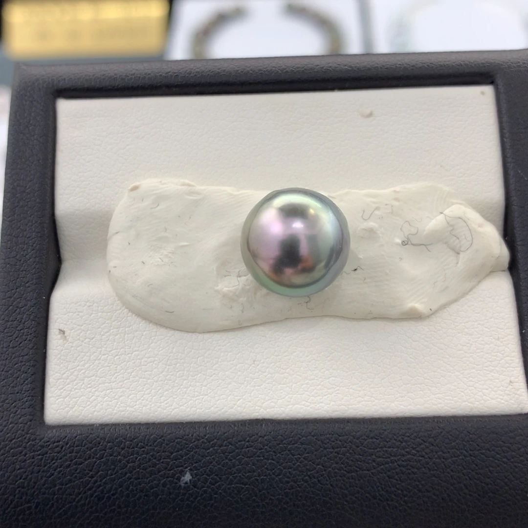 未镶嵌裸珠定制海水珍珠11.3mm正圆绿炫粉