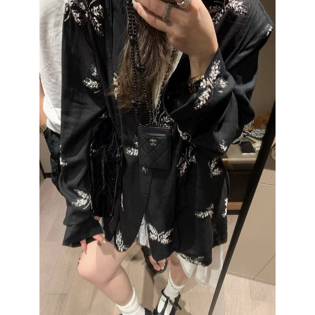 SP蝴蝶结钉珠亚麻休闲西装外套秋季重工刺绣西装外套（不可机洗）