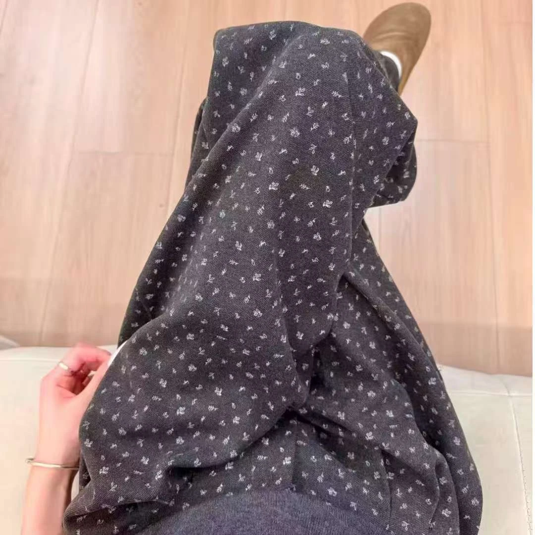 25秋冬新款碎花呢料半松紧宽松百搭显瘦垂感窄版直筒裤