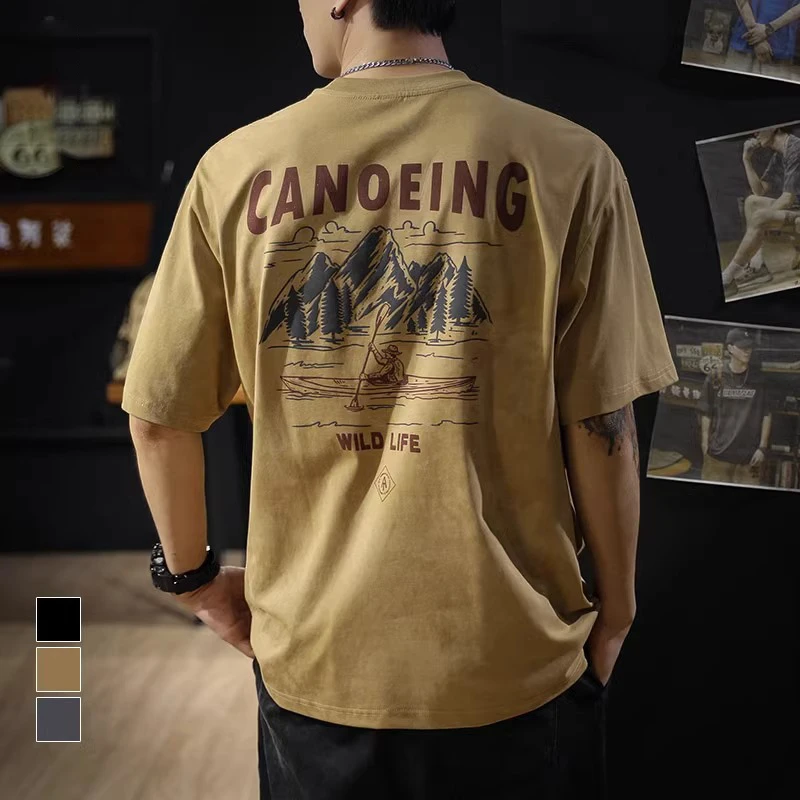 Salodac夏季新款重磅美式复古短袖t恤男潮牌宽松大码男士体恤衫