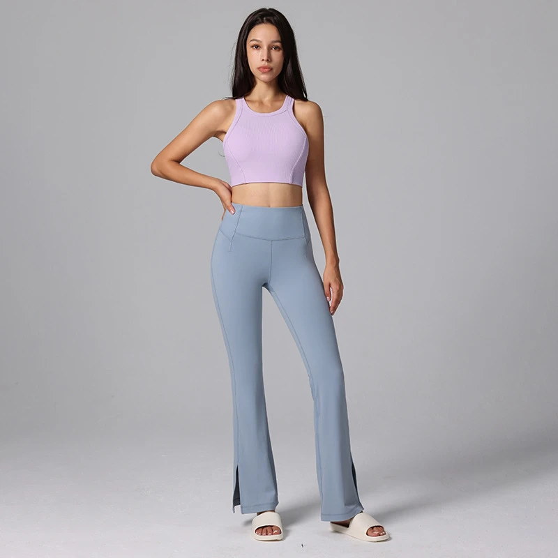 Groove莱卡瑜伽开叉喇叭裤女高腰提臀显瘦收腹藏肉阔腿微喇瑜伽裤