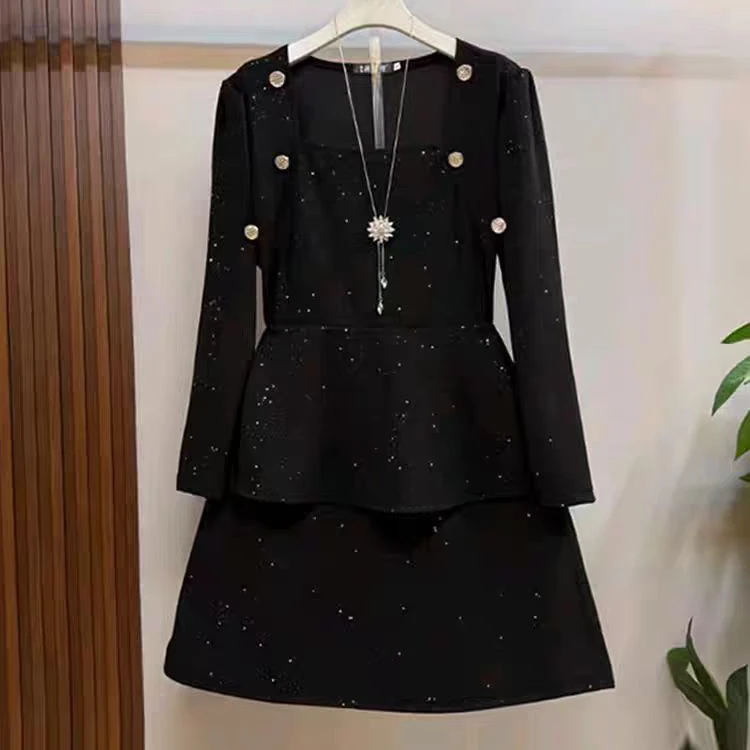 9129-2025年秋季新款时尚气质显瘦拼接假两件连衣裙