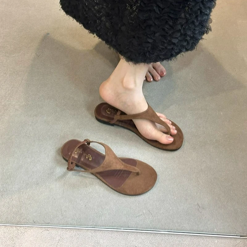 平底复古度假风夹脚凉鞋仙女鞋子2025新款夏季黑色百搭沙滩罗马鞋