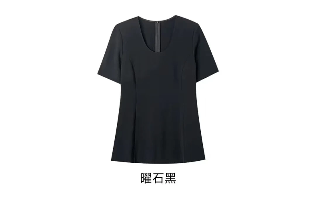 8065 时尚百搭三醋酸深U领气质显瘦轻奢休闲黑色收腰上衣简约