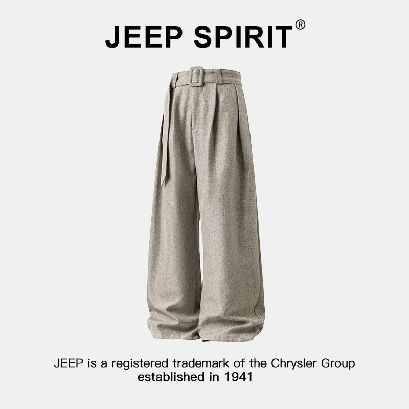 JEEP吉普老钱风西裤男款春秋季潮牌高级感宽松垂感阔腿休闲西装裤