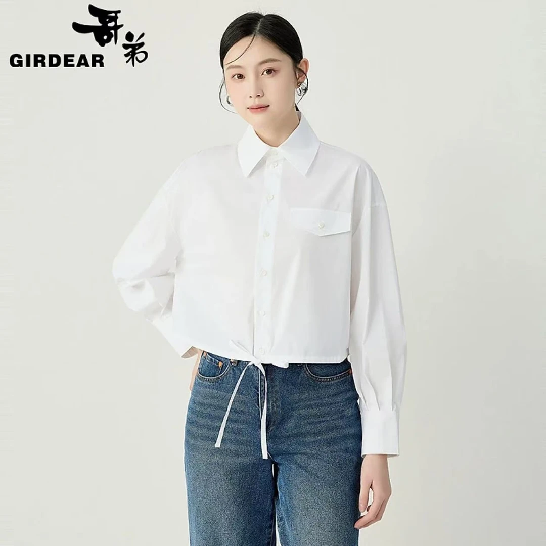 哥弟品质女装经典百搭舒适通勤时尚夹克式短款外罩衬衫130030