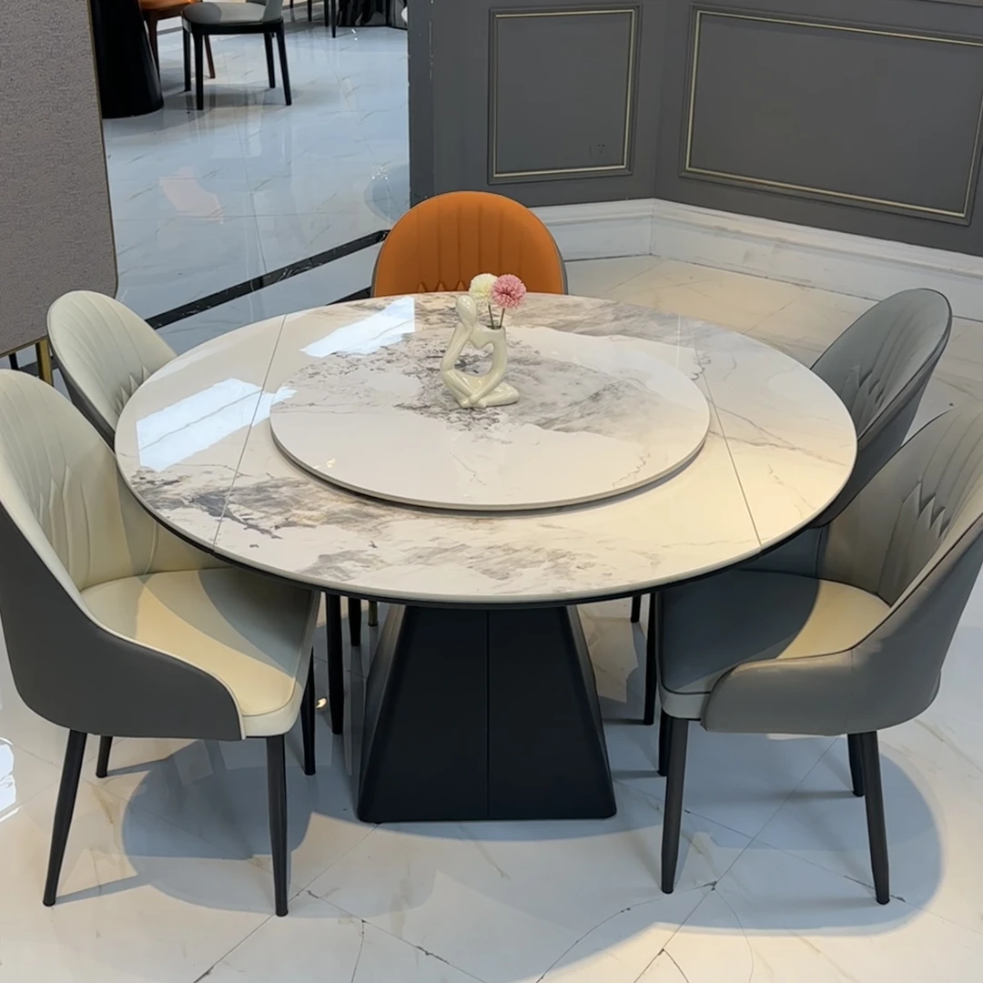 方圆两用岩板餐桌轻奢家用简约餐厅可伸缩适合大小户型两用餐桌