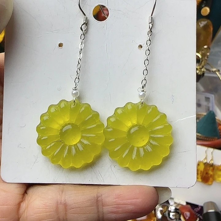 琥珀银S925镶嵌耳饰