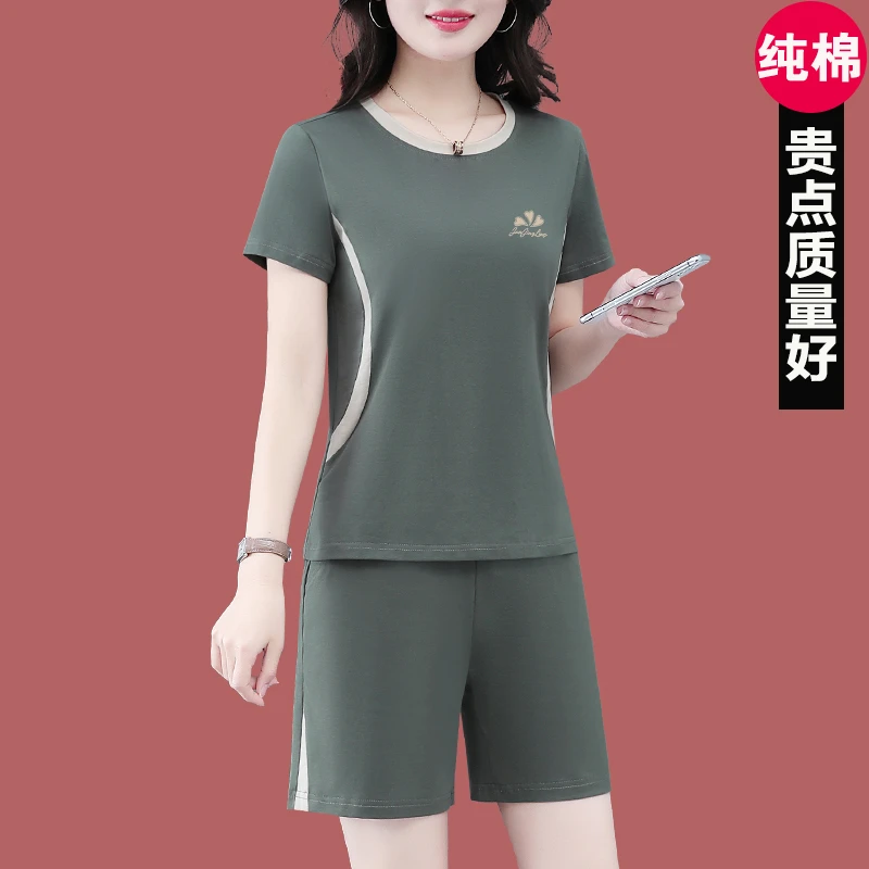纯棉运动休闲短袖短裤套装女夏季新款韩版宽松潮流时尚洋气两件套