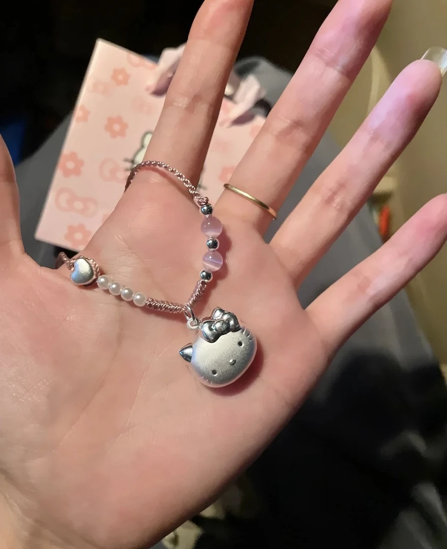 足银猫头999hellokitty桃花编绳凯蒂猫银项链吊坠送女友礼物