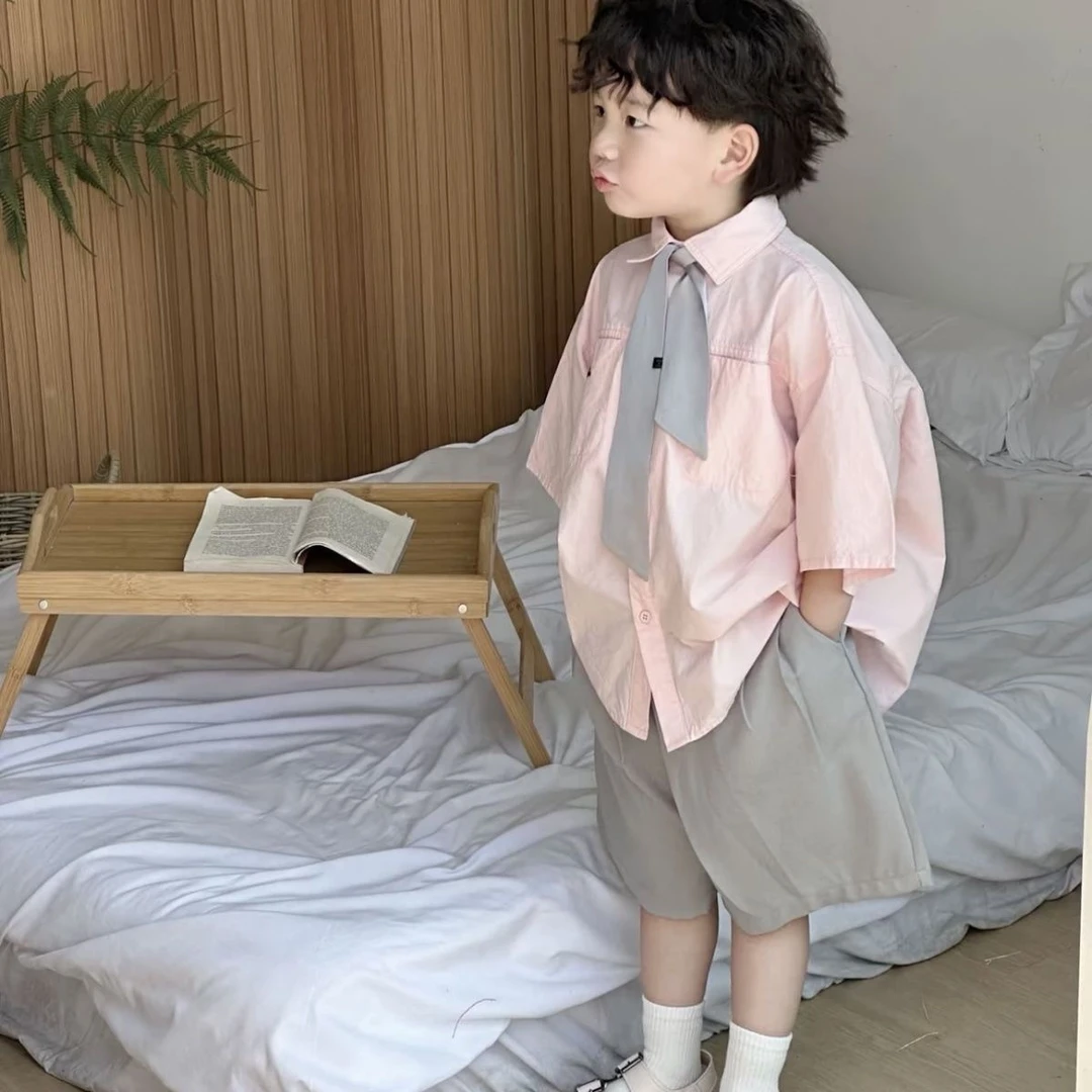 男童衬衫短袖25新款男童夏季套装痞帅个性潮牌男童装男孩夏装洋气