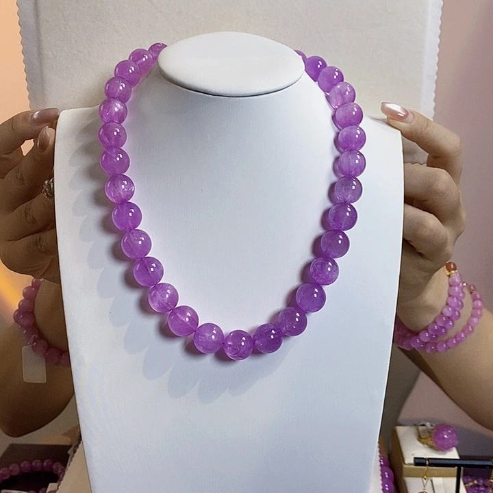 未镶嵌锂辉石紫锂辉高冰收藏级项链13+