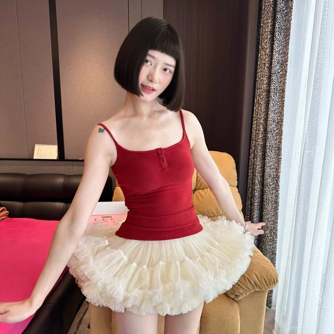 wyd小樱桃【柔软】磨毛打底上衣带背心带胸垫吊带