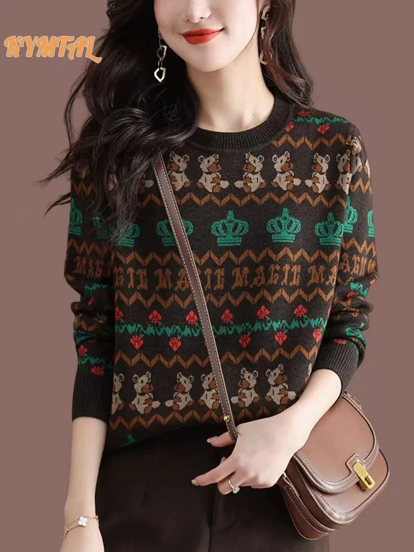 1060【咖  米奇皇冠】高级感气质针织女毛衣