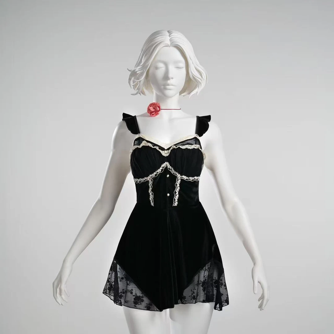 夜幕【90-220斤】圣诞仙子蕾丝轻奢显瘦复古丝绒睡裙 5011XD