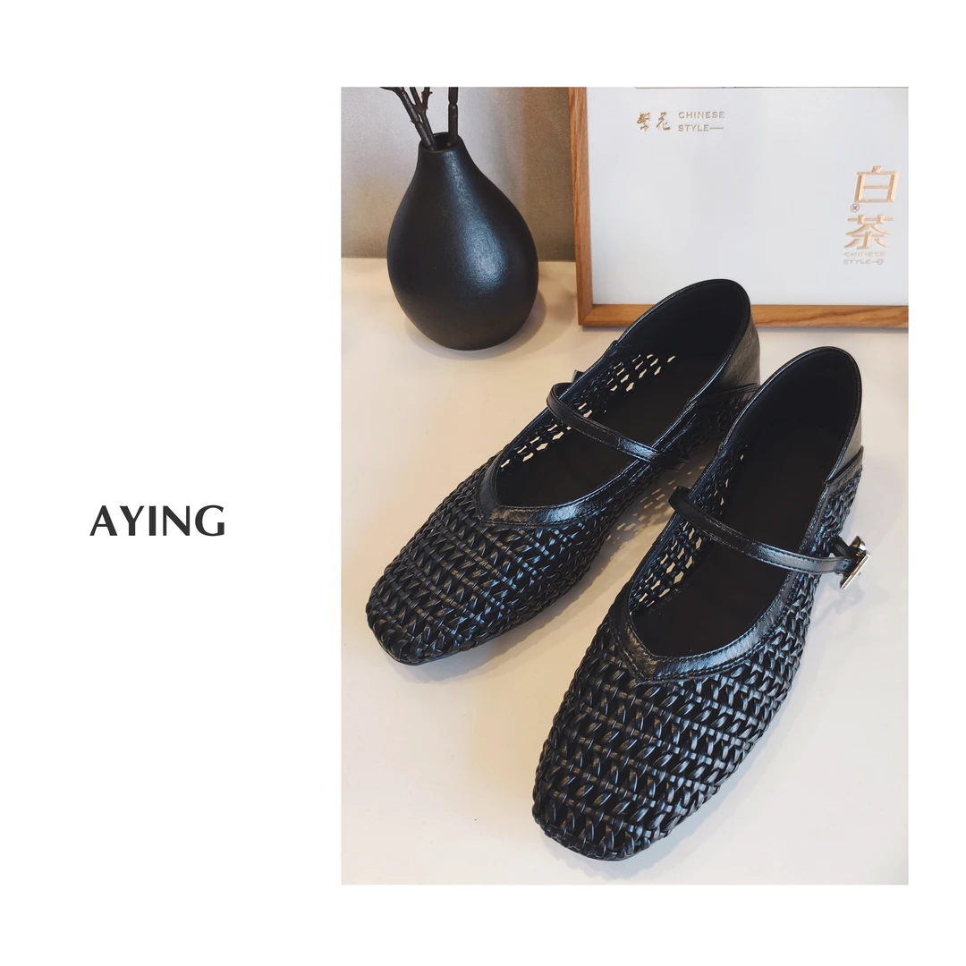 AYING  女夏   牛皮编制镂空罗马鞋玛丽珍鞋
