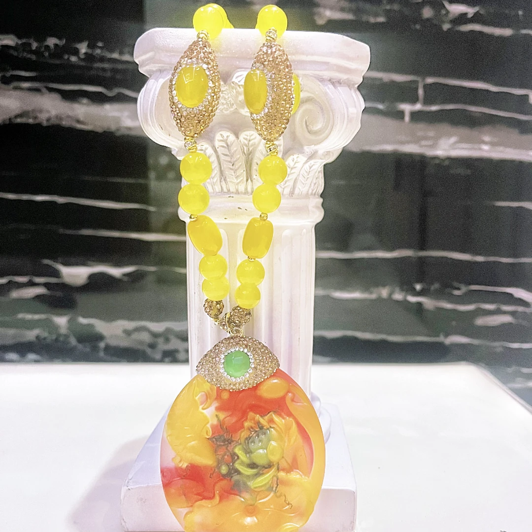 铜合金项链 丝苏娜尔迪系列满镶搭配9685气质黄色雕刻百搭镶嵌