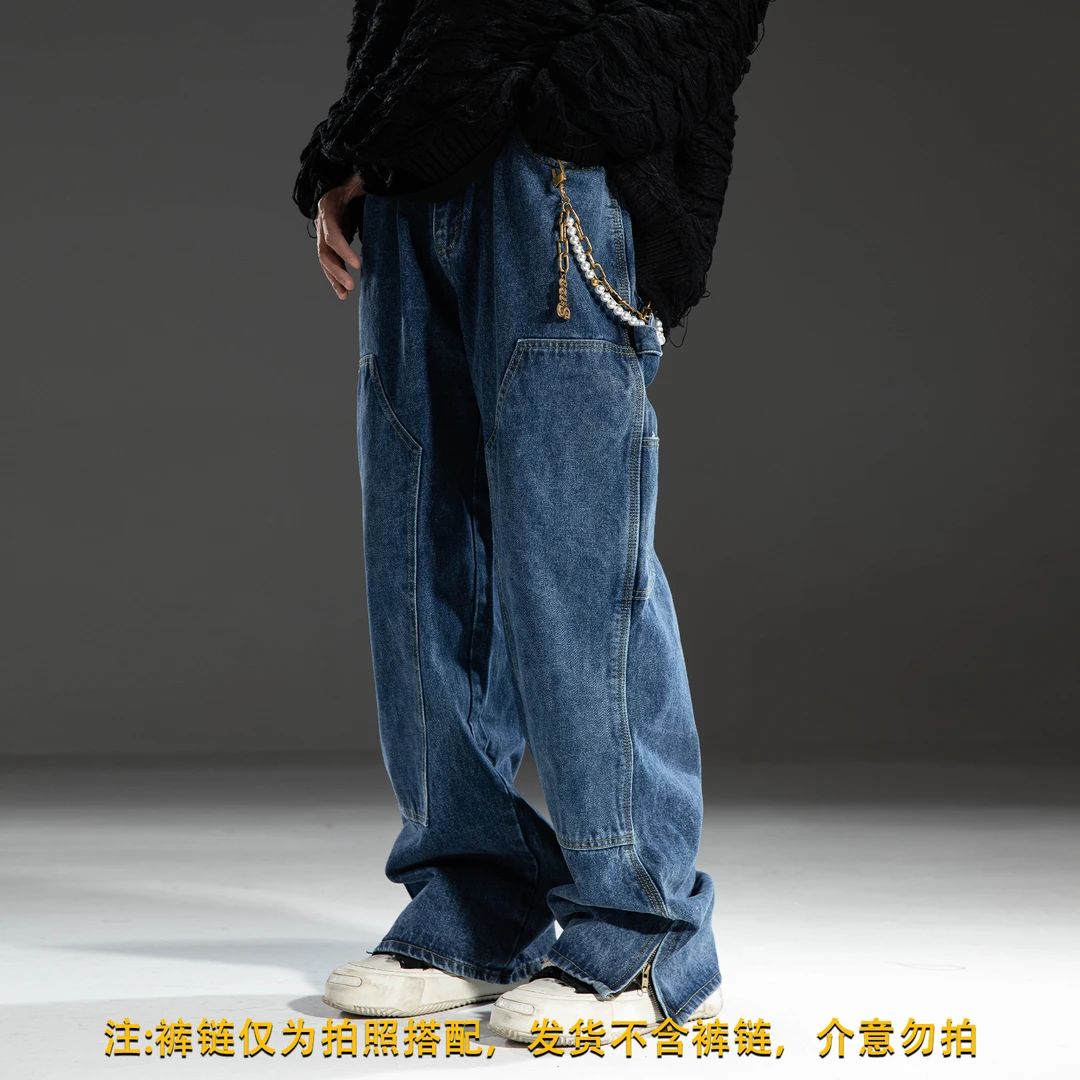 S123 美式休闲纯色工装伐木裤男cleanfit百搭直筒牛仔长裤潮40206