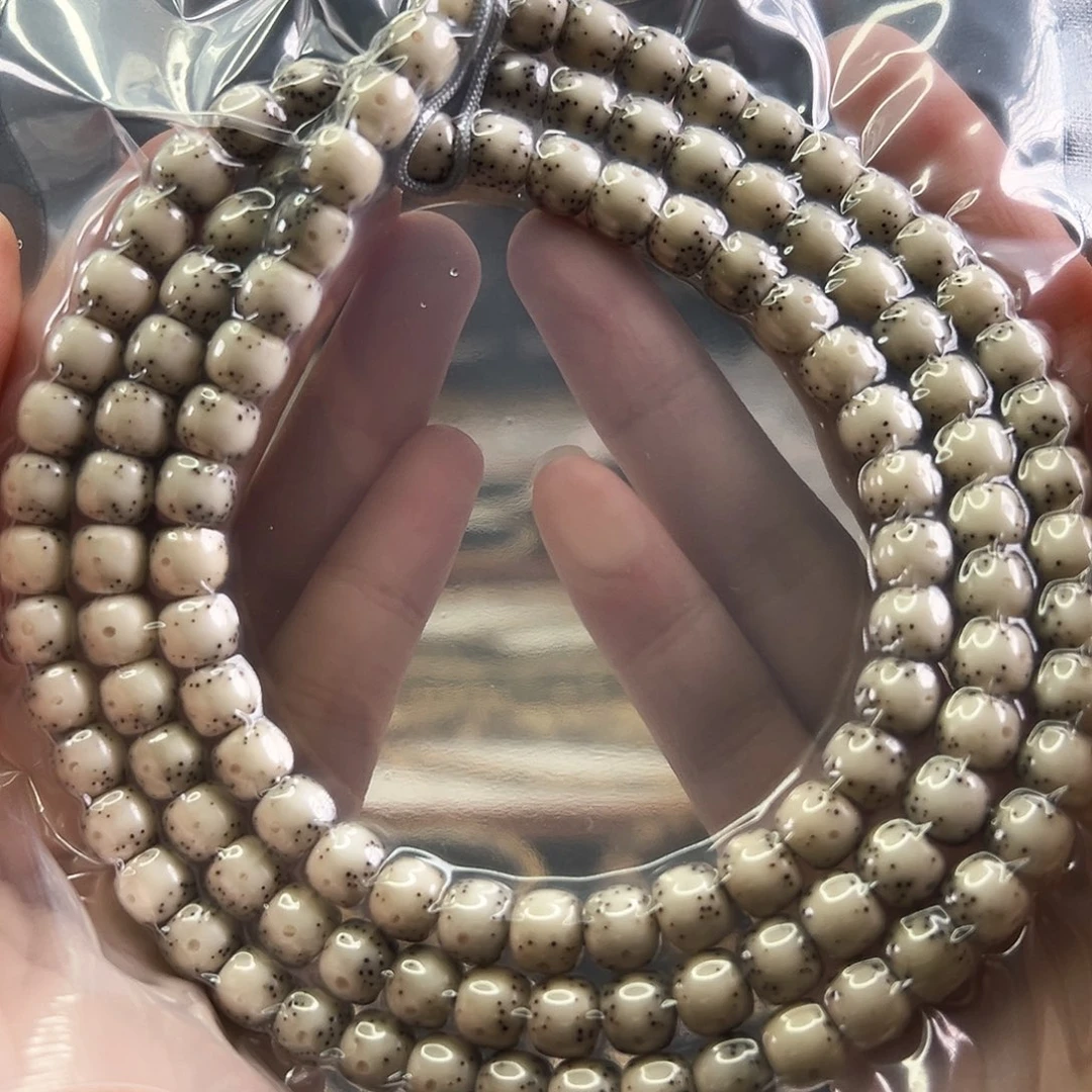 星月菩提手串Fqh8*7全玉化骨瓷白 大通体留白 颗粒星