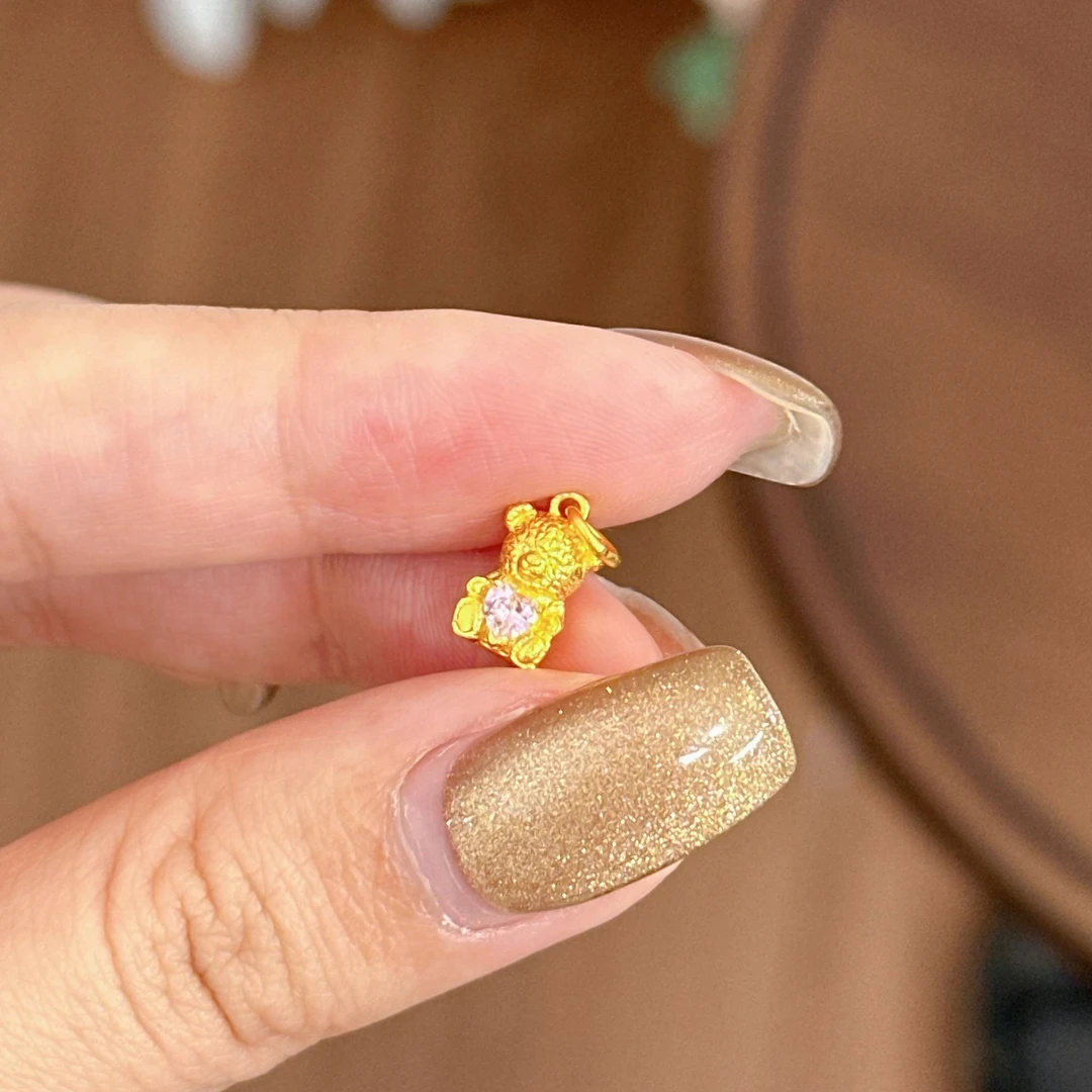 韵祺珠宝 足金999 粉色爱心小熊吊坠