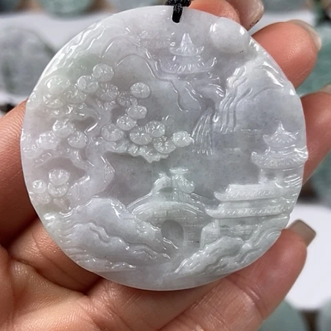 翡翠颈饰未镶嵌山水牌福利