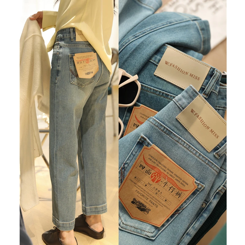 腿精本裤！巨显腿直！九分四面弹直筒牛仔裤高腰显瘦法棍裤女早春