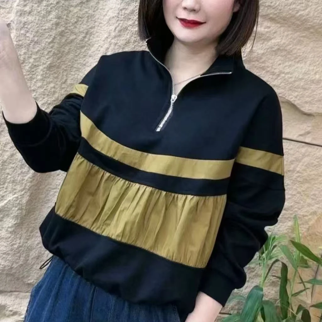 恒鑫安通勤拼接半拉链宽松卫衣小衫-2431