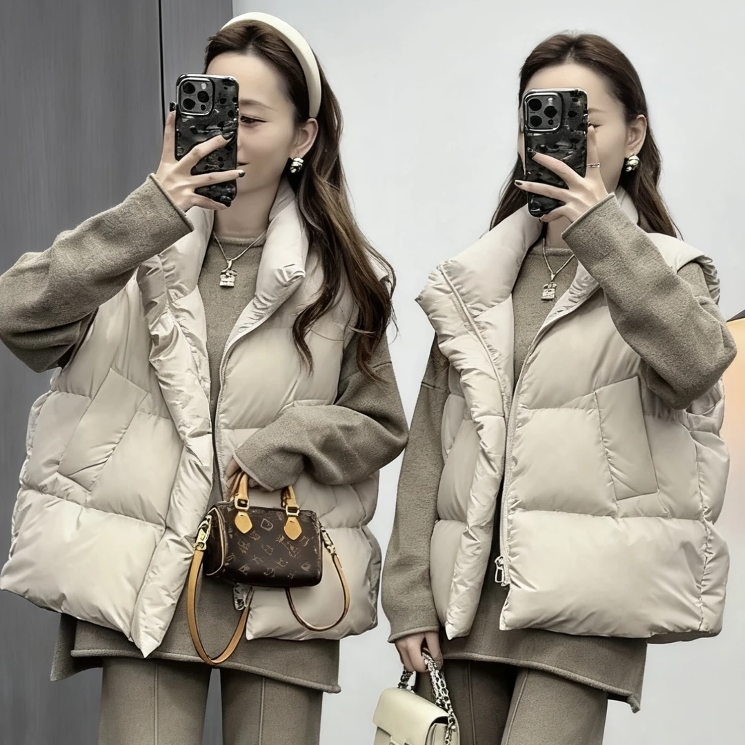 2025秋冬新款加厚保暖立领百搭棉马甲外套女洋气宽松无袖外穿马夹