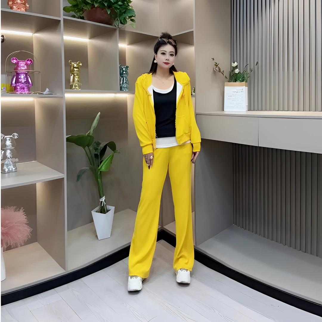 春季两件套-甜 3630时尚休闲连帽显瘦简约百搭款胖MM大码女装新款