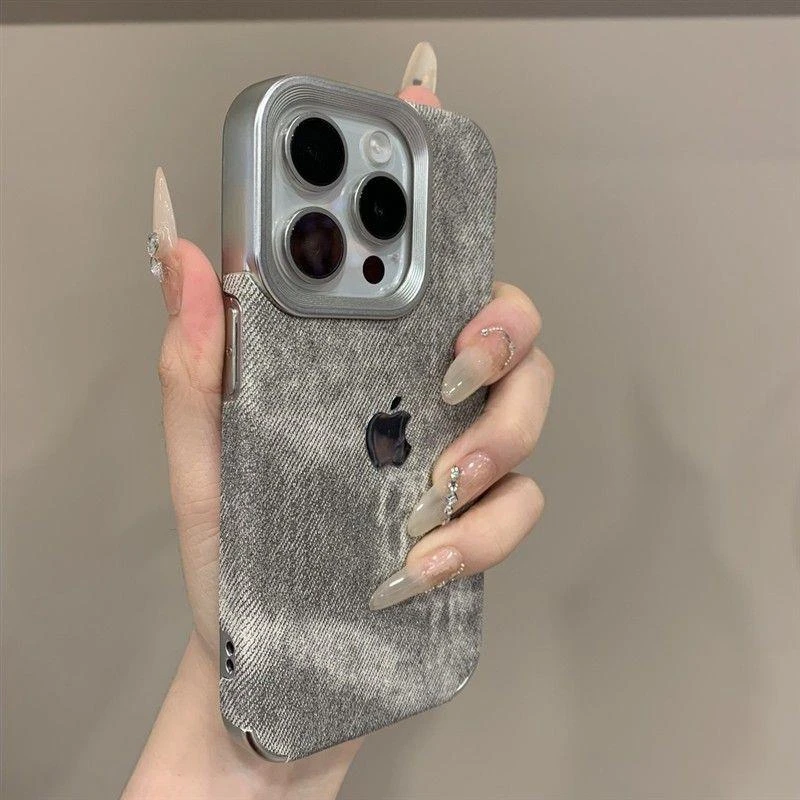 新款电镀牛仔纹适用苹果16手机壳iPhone15promax全包14防摔1312