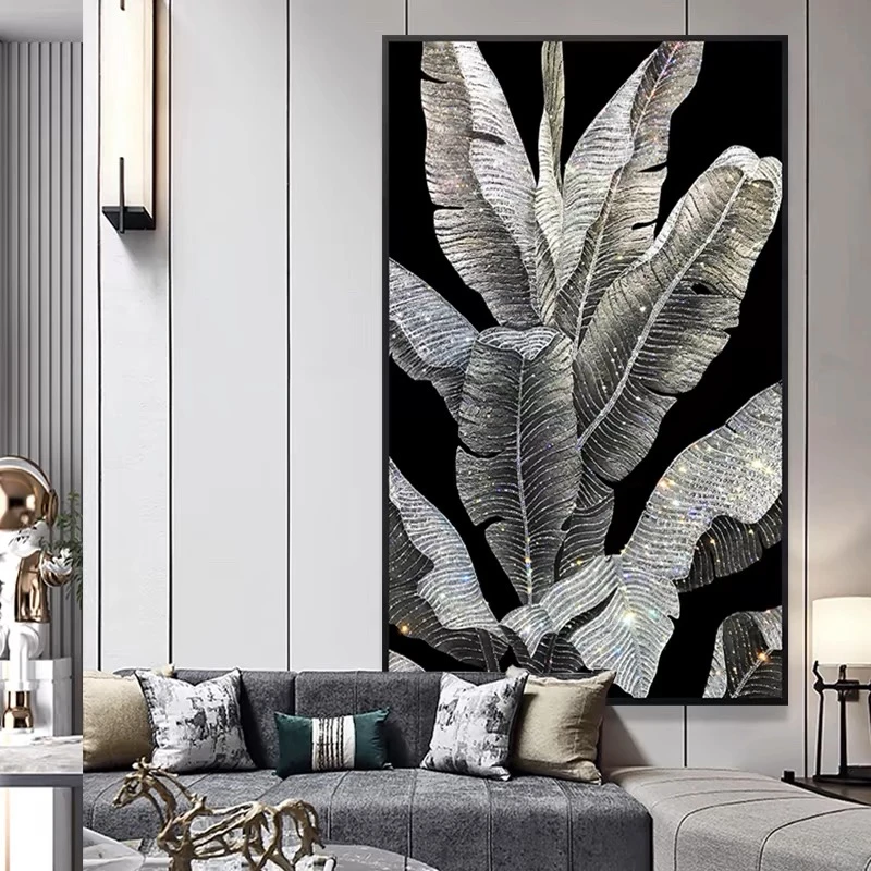 家大业大晶瓷挂画高档芭蕉叶入户玄关装饰画轻奢客厅落地壁画