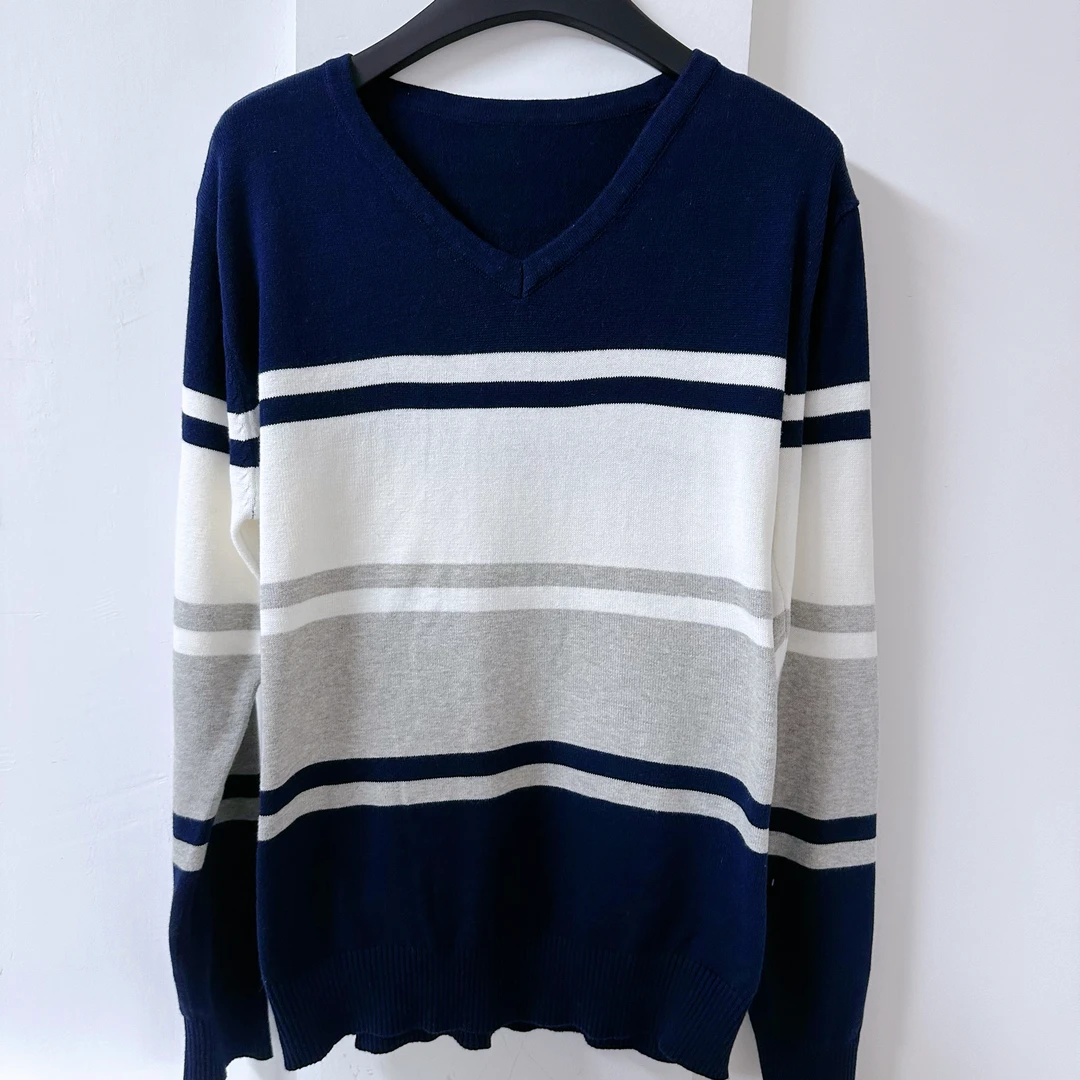 2025春季新款拼色长袖条纹圆领套头男女同款针织衫5922