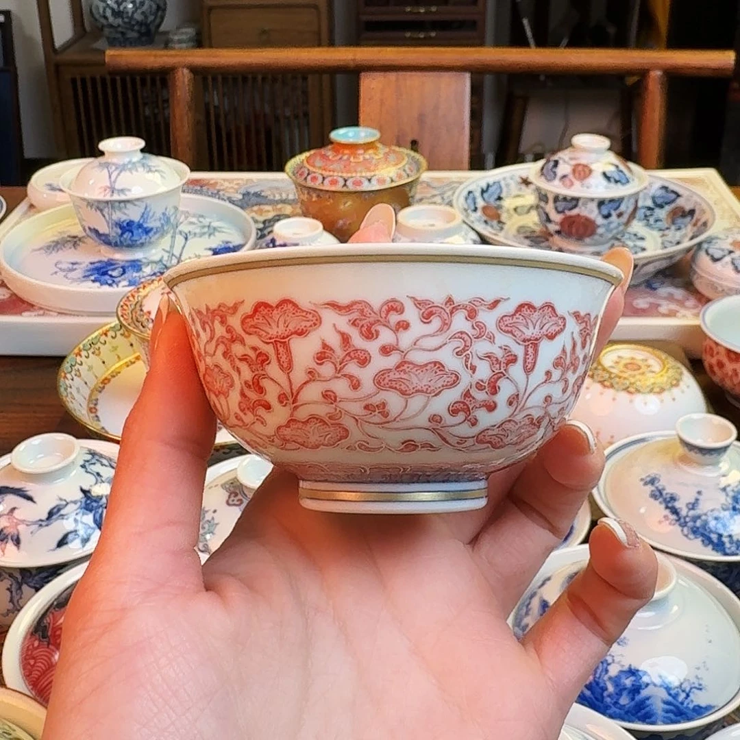 杯重工描金银点工缠枝花卉杯