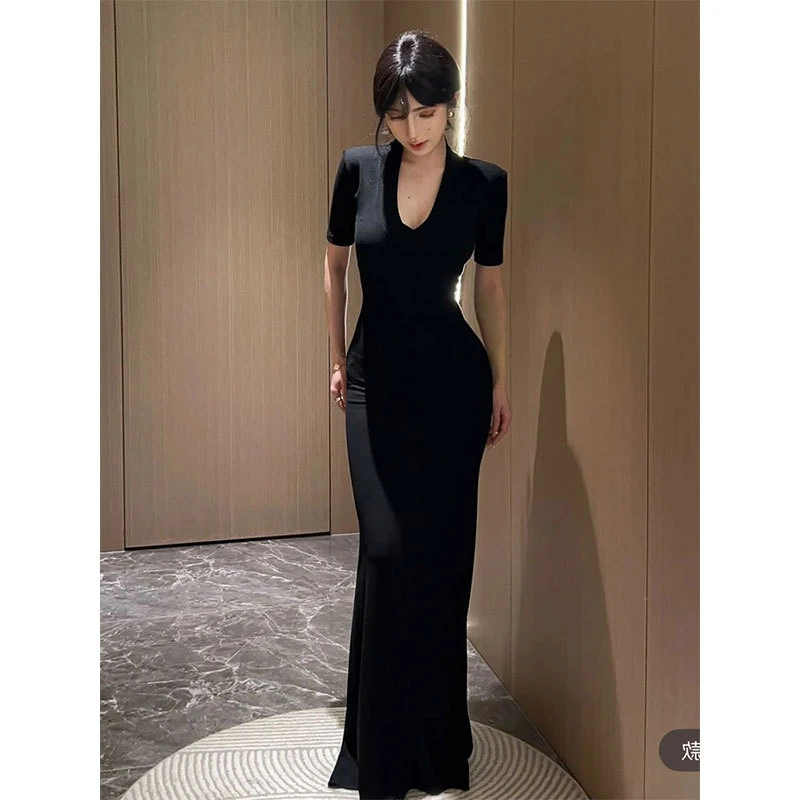 纯欲性感辣妹新款修身女夏季短袖连衣裙显瘦高级感气质包臀长裙子