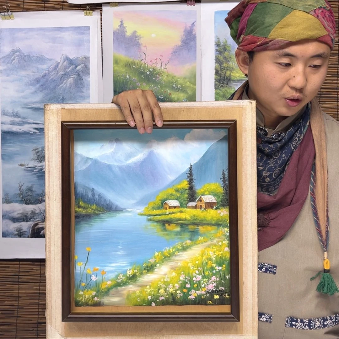 油画行路人小院绘画作品竞拍