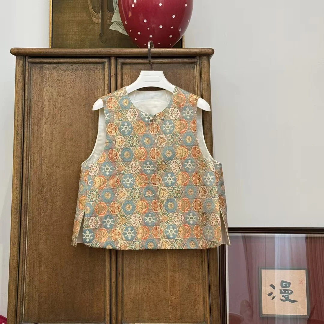 MYL 2025夏季新款陆美英联珠如意纹中式马甲两面穿百搭中门襟马夹