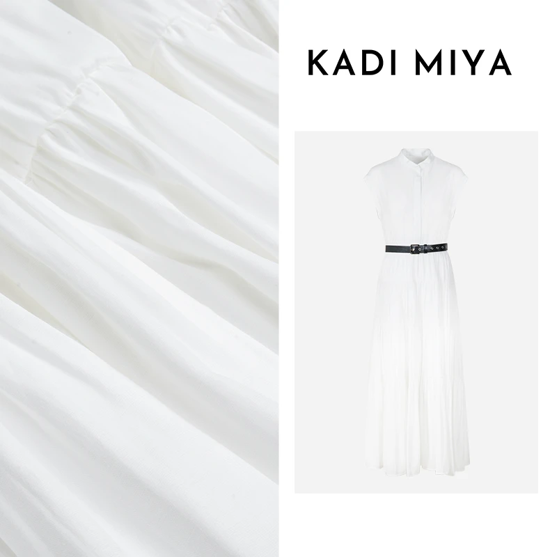 KADIMIYA【ROW风】法式高级气质中长裙通勤飞飞袖腰带大摆连衣裙