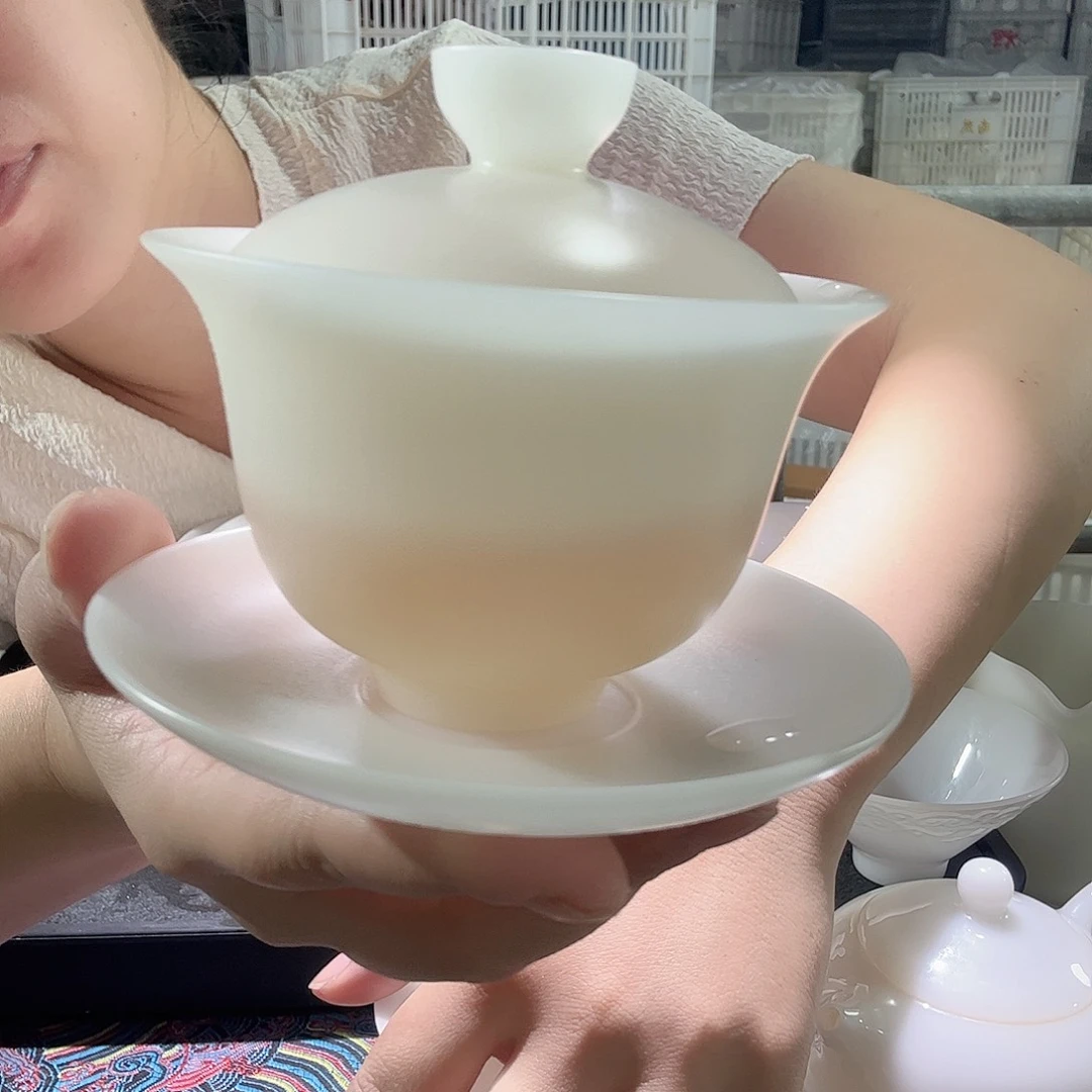 素烧薄胎璞玉陶瓷三才盖碗满容170ml
