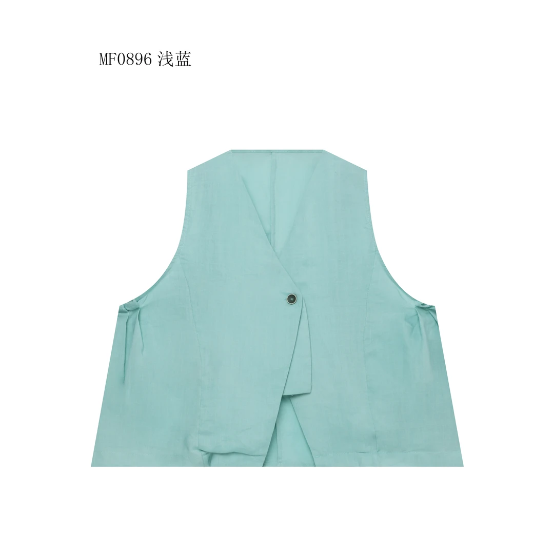 【麻訪家】MF0896浅蓝文艺时尚设计感百搭开衫马夹