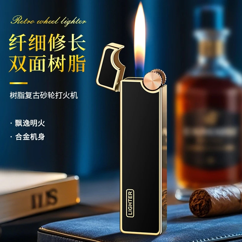 新款树脂长条创意迷你充气创意打火机便携轻巧金属砂轮男士双面。