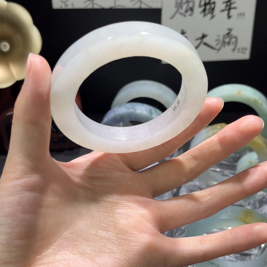 定制翡翠未镶嵌手镯白月光天然缅甸a货翡翠53-58圈口