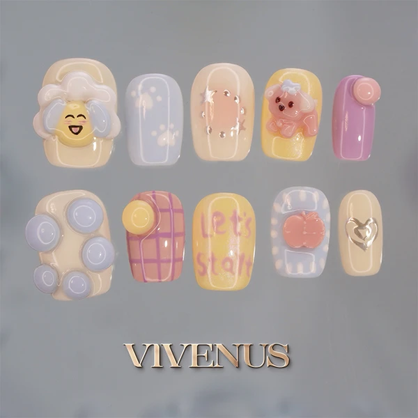 【奶糖屋】可爱韩系奶油风美甲 软糖小狗 纯手工高端穿戴甲