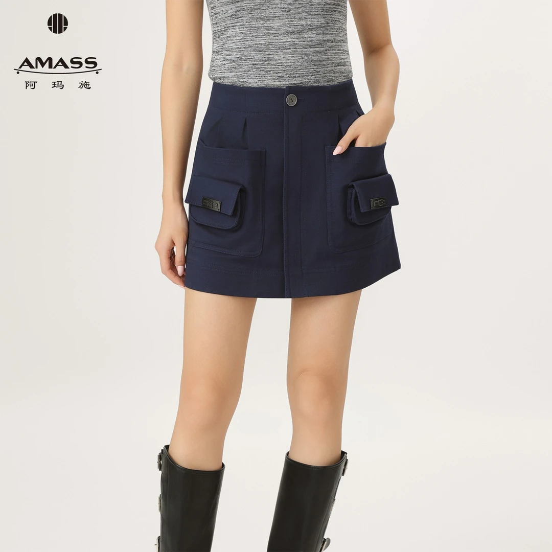 AMASS/阿玛施早秋新款工装半裙休闲百搭慵懒显瘦高腰短裙5200429