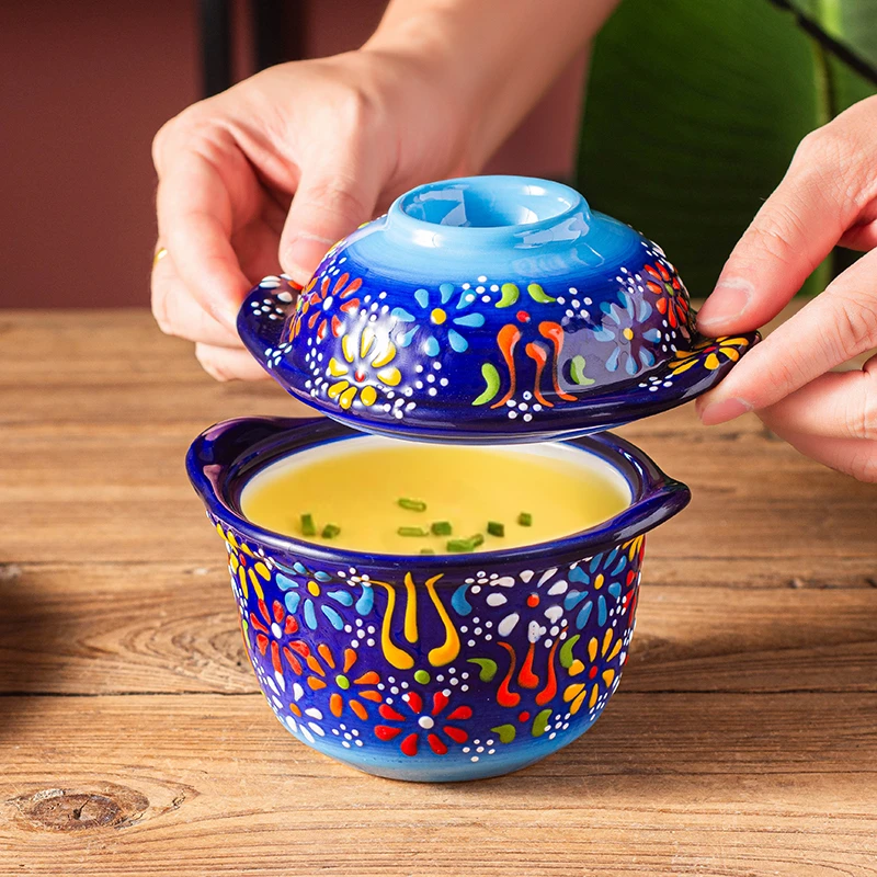 新疆包邮【海洋之谜】加厚耐磨防烫手绘土耳其双耳盖盅5英寸