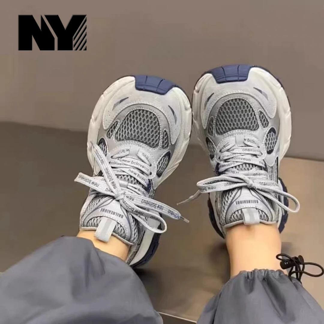 NY厚底老爹鞋女2025秋新款网面透气户外登山百搭休闲运动鞋ins潮