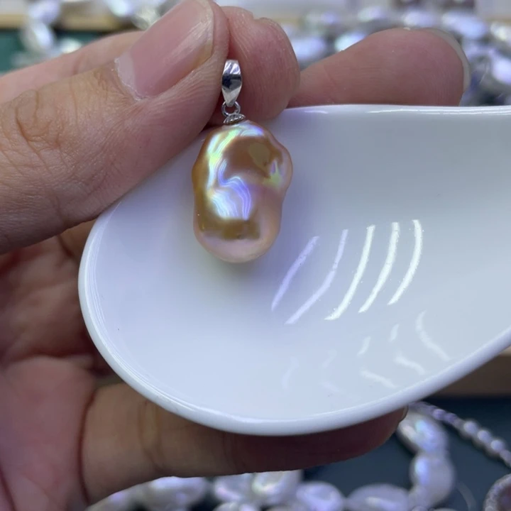 淡水珍珠吊坠(不含链)银S925镶嵌