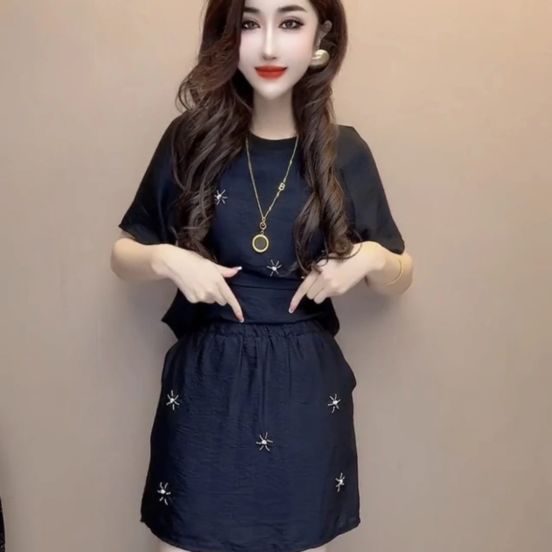 老钱风时尚套装套装夏季休闲风连衣裙拼接休闲洋气显瘦收腰