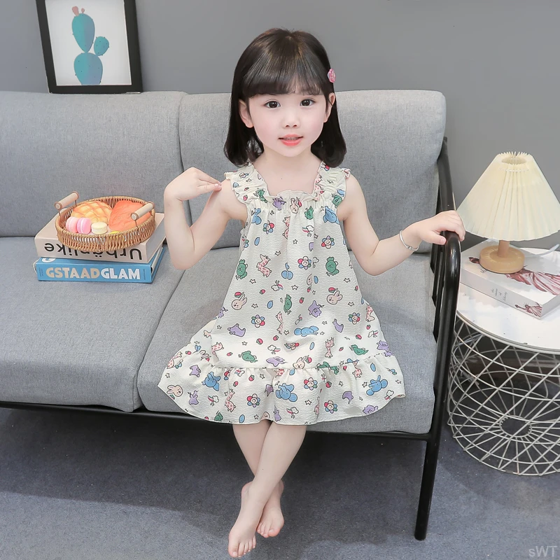 女童睡衣裙夏季小女孩洋气透气睡裙家居儿童无袖女宝宝薄款空调服