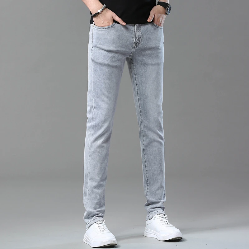 2025年新款浅灰色牛仔裤男夏季薄款修身直筒弹力男士牛仔裤夏薄款