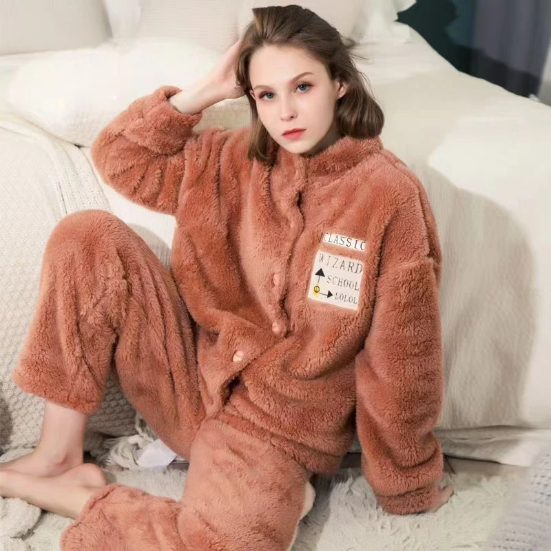 秋冬加厚珊瑚绒睡衣女保暖家居服套装舒适法兰绒